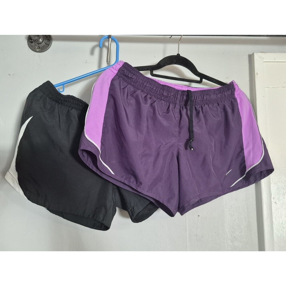 LOT of 2 Nike Dri Fit Womens Running Shorts Purple  black large AND medium
